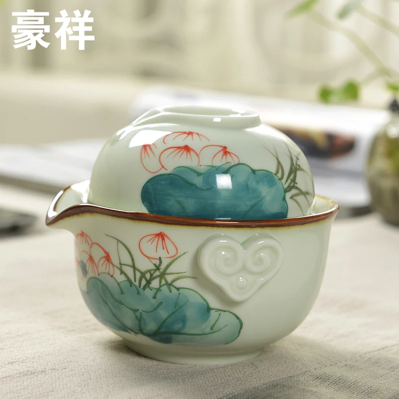 

1 Pot 1 Cup Gaiwan Handpainted Porcelain Teapot Tea Cup Gaiwan Travel Tea Set Kungfu Teasets Quik Cup Teacup Ceramic Tea Pot