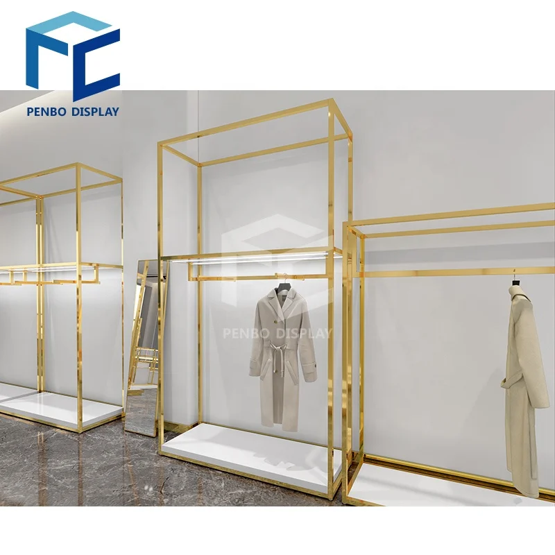 CustomCustom High End Gold Women Dress Clothes Stand Display Racks Shelf For Clothing Shop