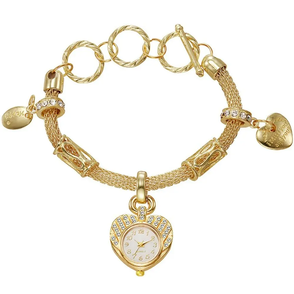 الفولاذ المقاوم للصدأ / سبائك القلب سوار المعصم ووتش الذهب / الفضة الإسورة الفرقة السيدات ووتش حزام قابل للتعديل الأزياء والمجوهرات