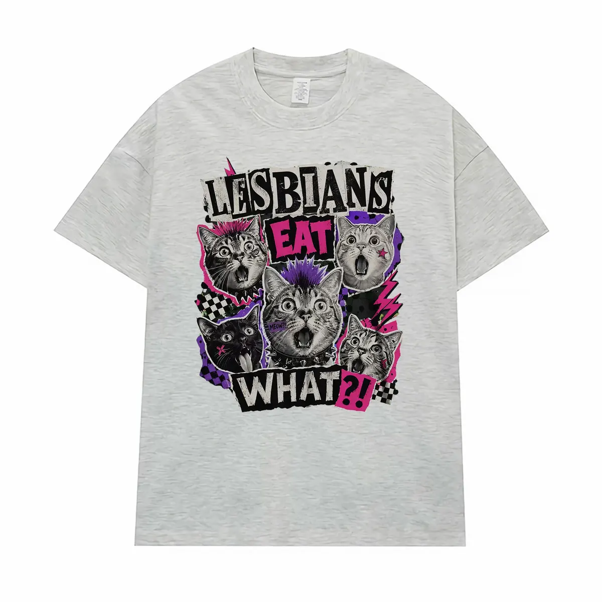 Lustige Lesben-Foodie-Punk-Katzen-Grafik-T-Shirts für Männer und Frauen, modische Vintage-Kurzarm-T-Shirts, Sommer-Tops, 100 % Baumwoll-T-Shirt – Detail 6