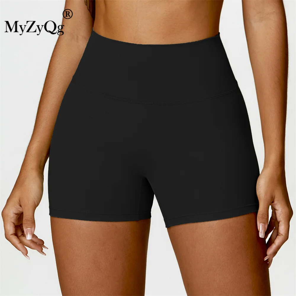 MyZyQg Women Brushed High Waist Yoga Shorts Tummy Control Peach Butt Lift Running Fitness Pants Tight Sports Shorts