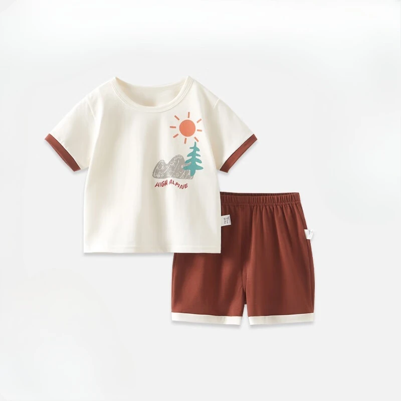

children's pure cotton short-sleeved set summer new two-piece boys and girls split set breathable