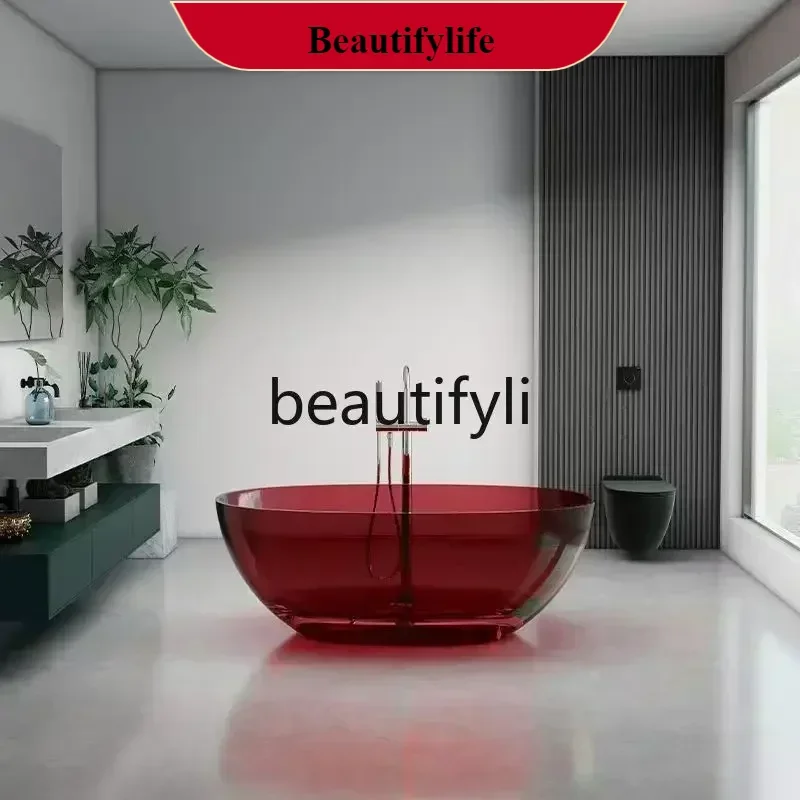 

FF5 Transparent Resin Crystal Artificial Stone Bathtub Free-Standing Home Hotel Integrated Design Asmt