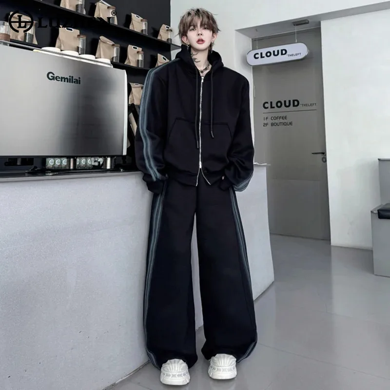 

LUZHEN Stripe Tie-dyed Design Two-piece Sets Men's Fashion Streetwear 2025 Autumn Hooded Coat Handsome Loose Casual Pants JY3896