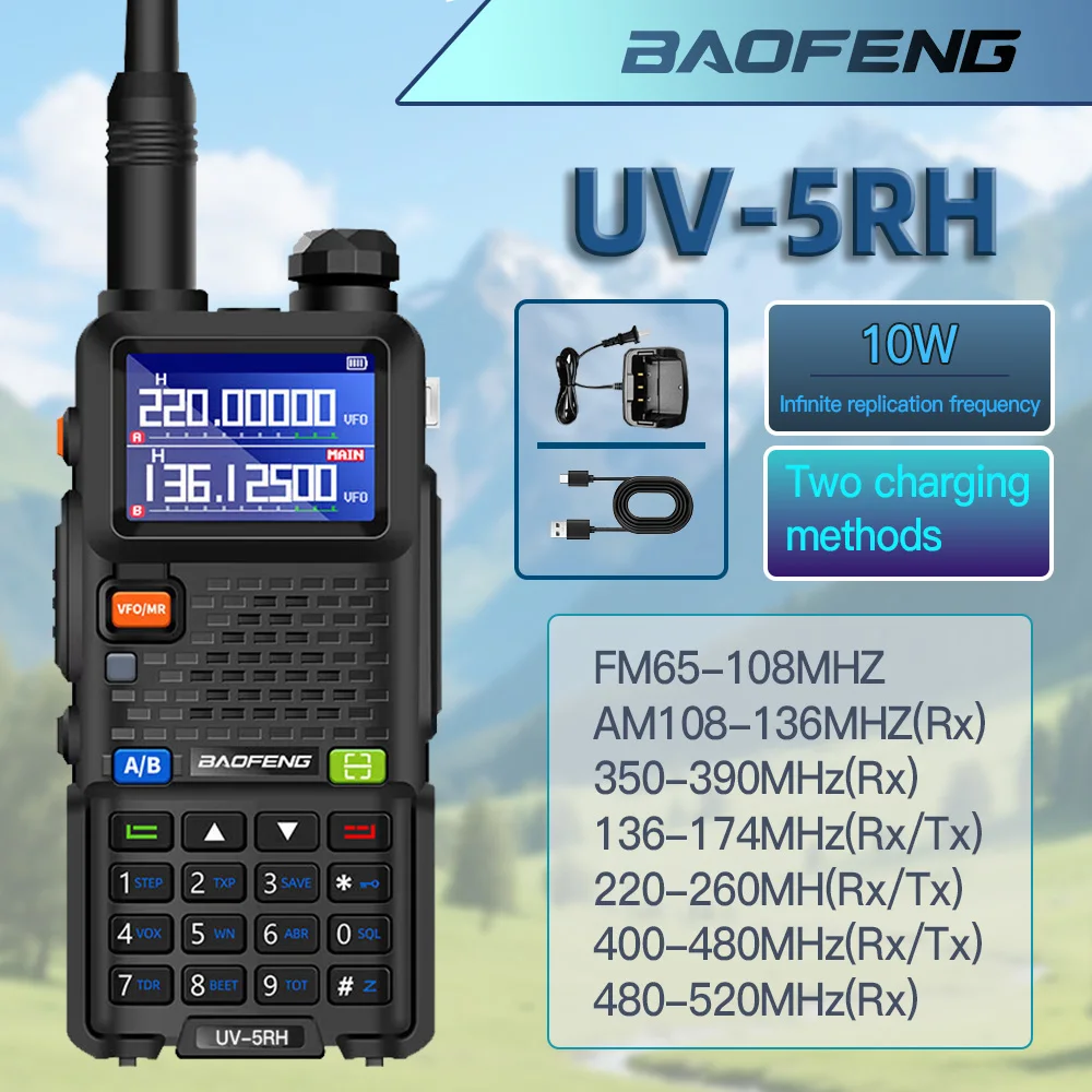 1 قطعة Baofeng UV-5RH كامل النطاق PTT اسلكية تخاطب AM الهواء الفرقة 10 واط 999CH NOAA FM نوع-C ترقية UV-5RH اسلكية تخاطب طويلة المدى #1