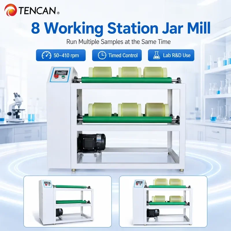 i TENCAN GQM-8 Eight-Station Jar Mill Multi-Sample High-Efficiency Powder Grinding Mixing Machine with Digital Timer