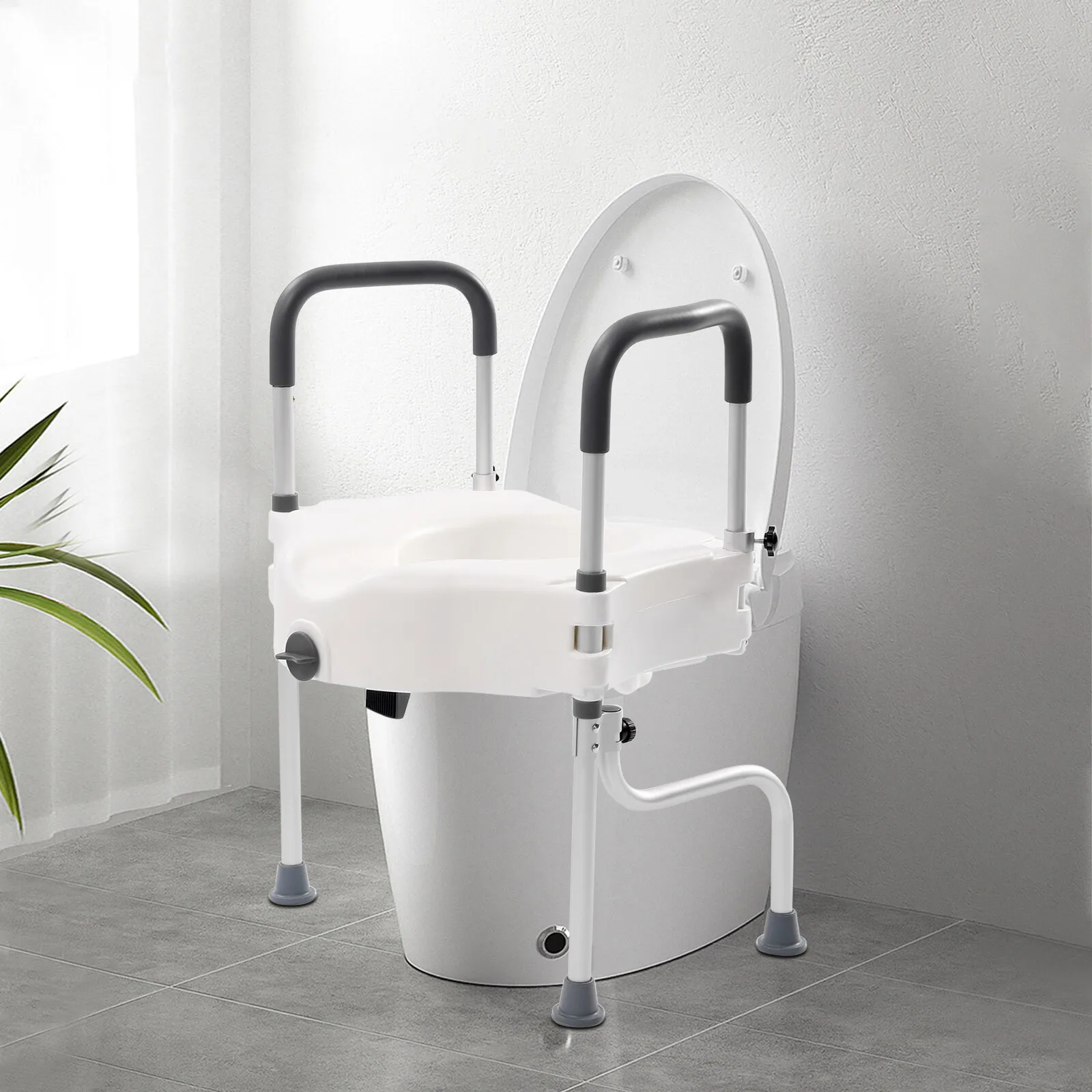 Imagen 4: Asiento Elevador para Inodoro Ajustable en Altura de 11 cm con Apoyabrazos Resistentes, Ayuda de Seguridad para Baño para Personas Mayores, Discapacitados y Recuperación Postoperatoria