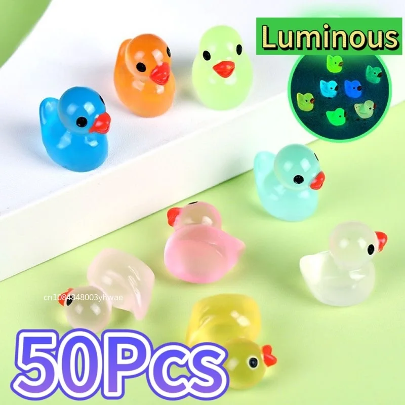 10/30/50pcs Luminous Resin Yellow Duckling Miniatures Doll House Glow-in-the-Dark Duck Figurines for DIY Aquarium Garden Decor