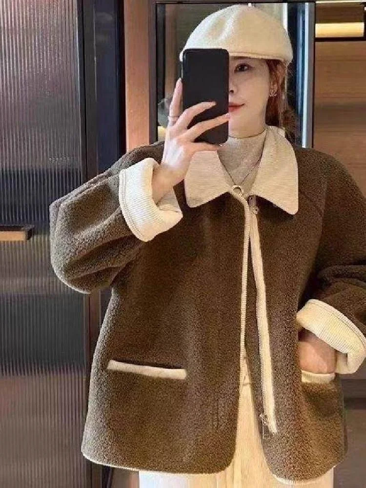 large-size-women's-collared-ort-loose-fur-leather-inteated-jaet-2025-autumn-winter-new-sle-versatile-two-piece-set