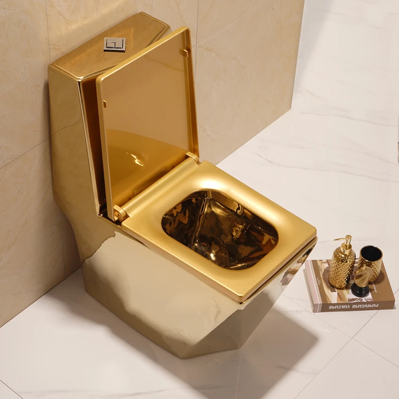 

One-piece golden toilet siphon water-saving European toilet square diamond colored ceramic toilet