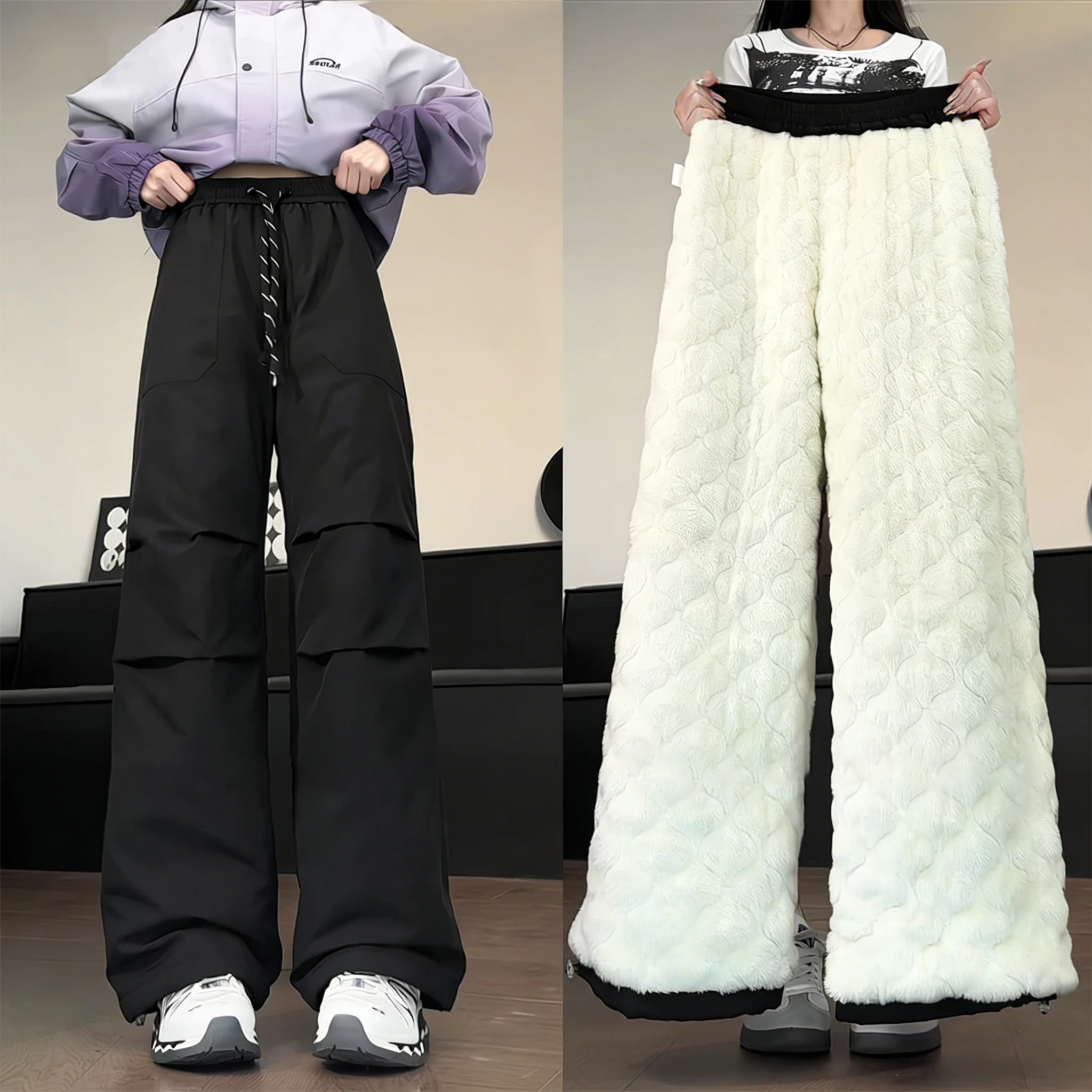 

Thiened Fce Winter Ski Pants Men's Casual Trousers American Sle Lamb Velvet Windproof Warm Breathable Snowproof Pants