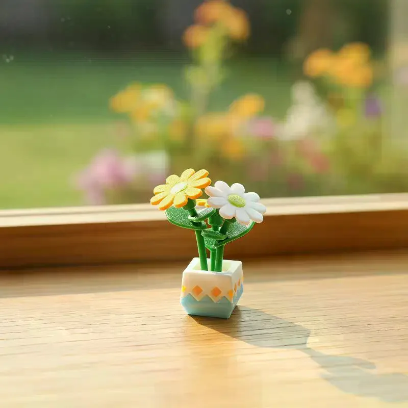 Mini Artificial Chrysanthemum Potted Durable Fake Flower Decor for Dollhouse Sand Table Diorama Making Props