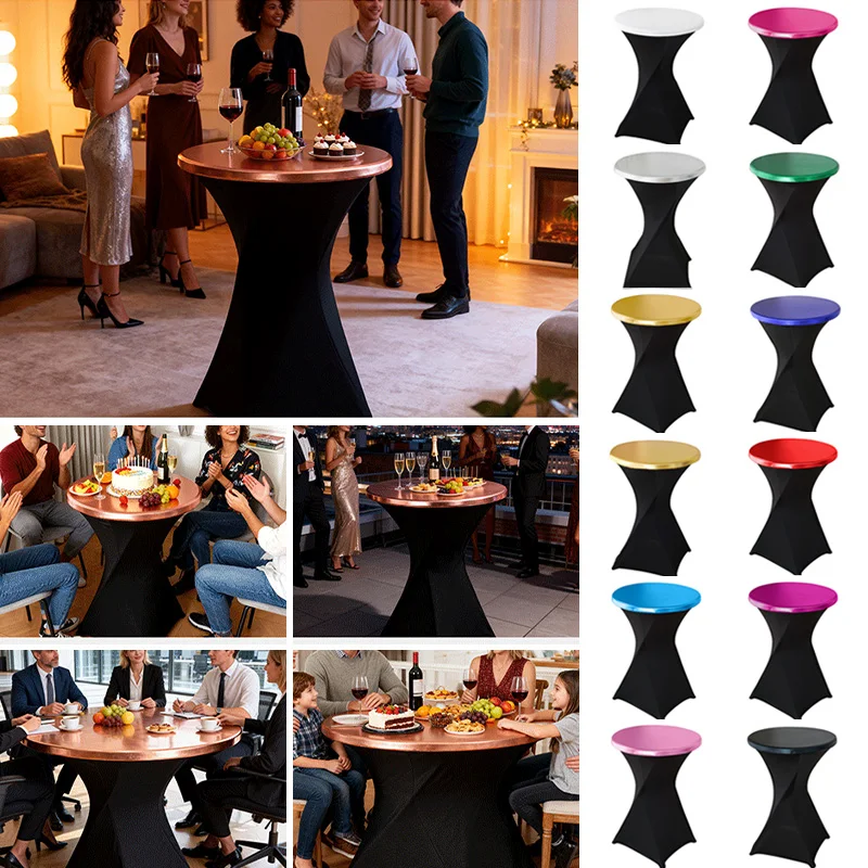 Solid Color Cocktail Table Topper Cap Stretch Fitted Table Top Cover for Wedding Coccktail Table Cloth Event Party Decoration