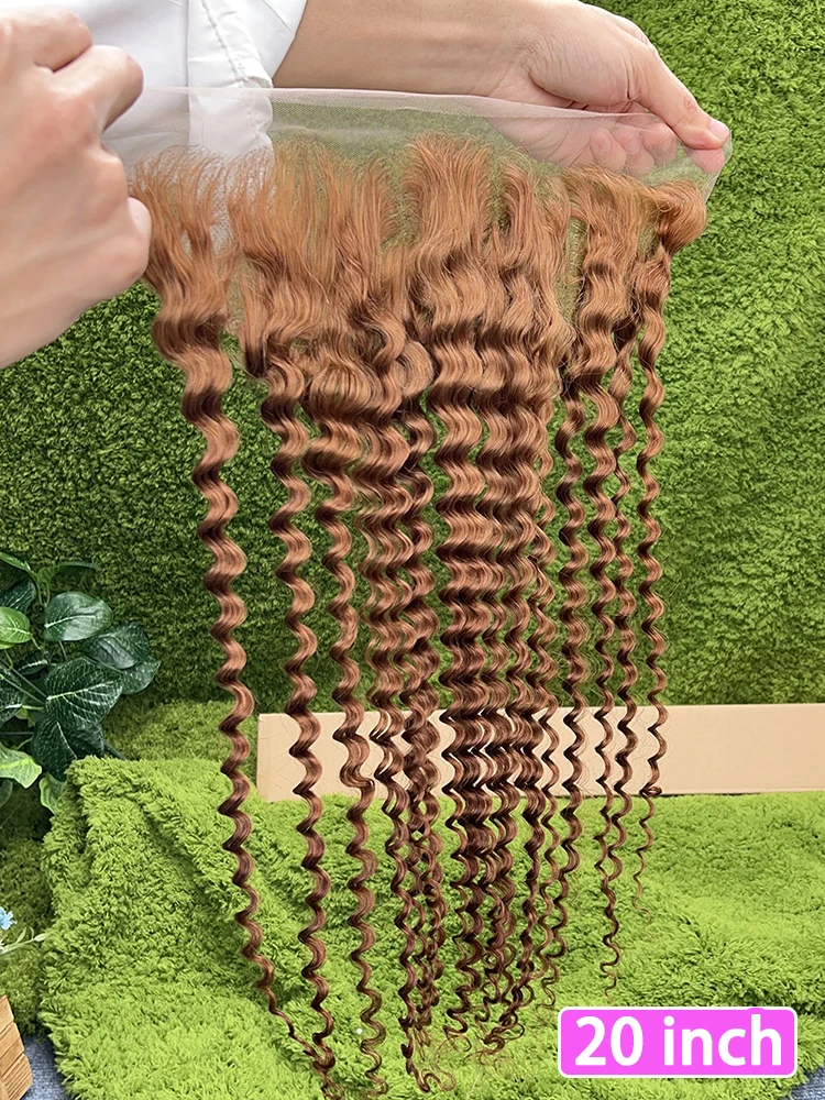 Deep Wave 13x4 Transparent Lace Frontal #30 Color Human Hair Invisible Bleached Knots Preplucked Closure Lace Frontal Human Hair