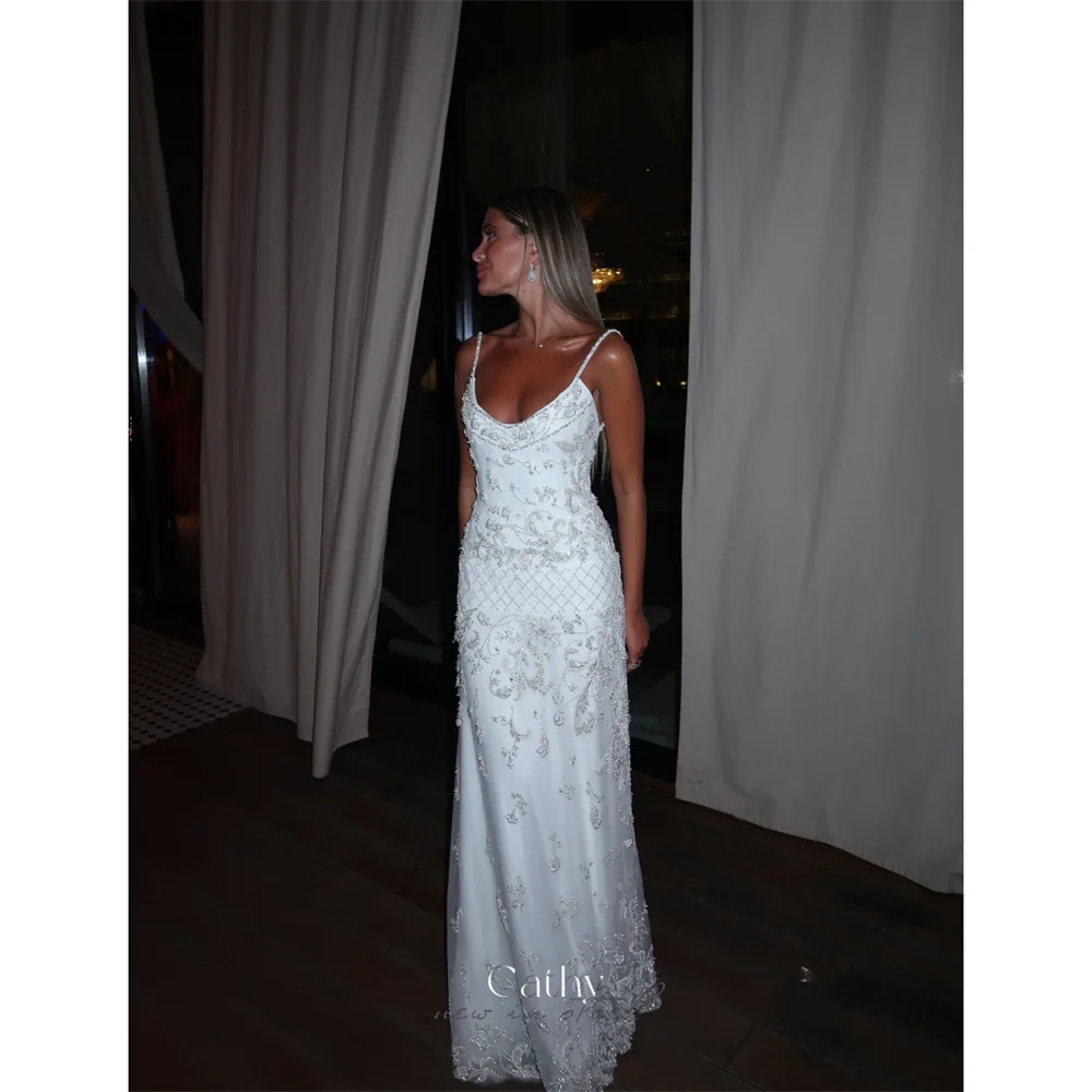 

Cathy Customized Luxury Beading White Prom Dress Spaghetti Strap Straight vestidos de noiva Floor-length Formal Evening 2025
