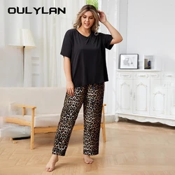 Loose Large Pajama Women's Spring Autumn Loungewear Home Suit Set Silk Satin Short Sleeved Pants Sexy Pajamas Plus Size