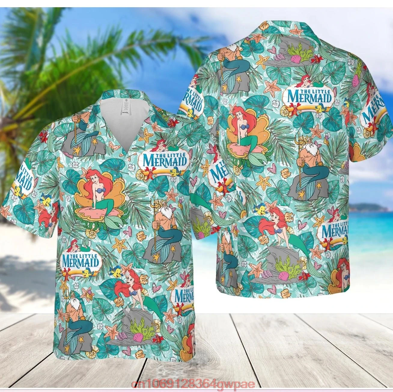 Camisa havaiana dos desenhos animados das princesas Disney, manga curta, abotoar, camisa de praia casual, homens e mulheres, verão