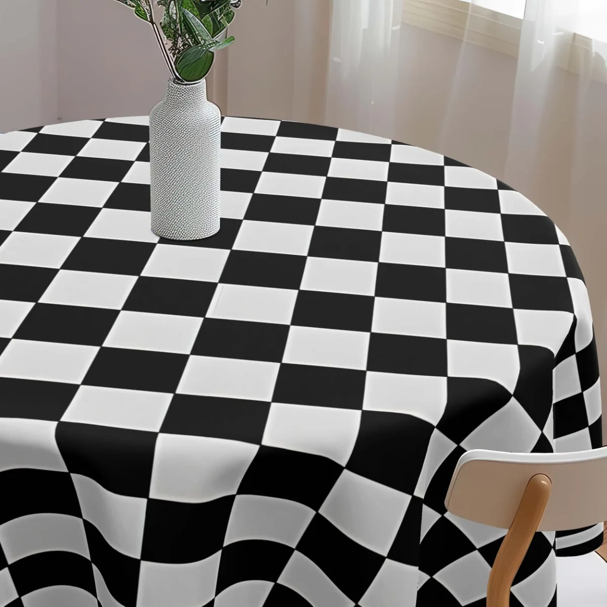 1 black and white checkered tablecloth - 61x61 inches in size, anti-wrinkle polyester, machine-made,zyc