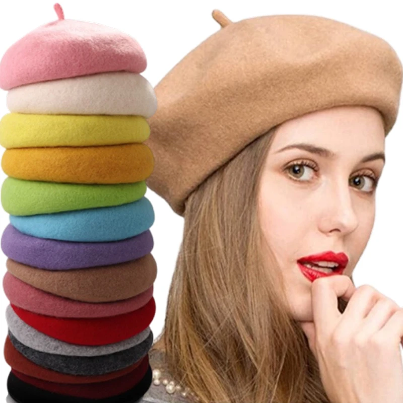 

Women Wool Berets French Artist Style Warm Winter Beanie Hat Retro Plain Beret Solid Color Elegant Lady All Matched Autumn Caps