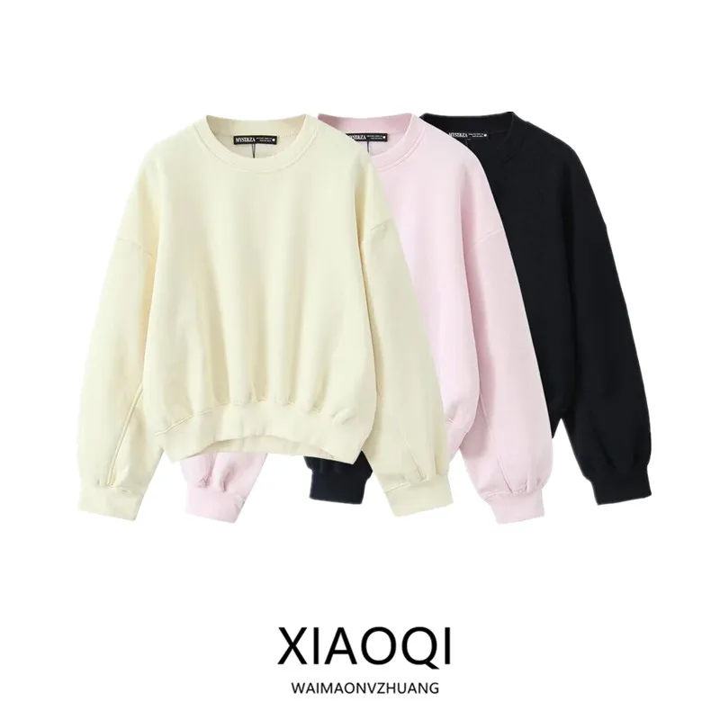 

Базовый свитшот с длинным рукавом и круглым вырезом, новинка, женская мода 2025, осенний сезон, удобный свободный крой