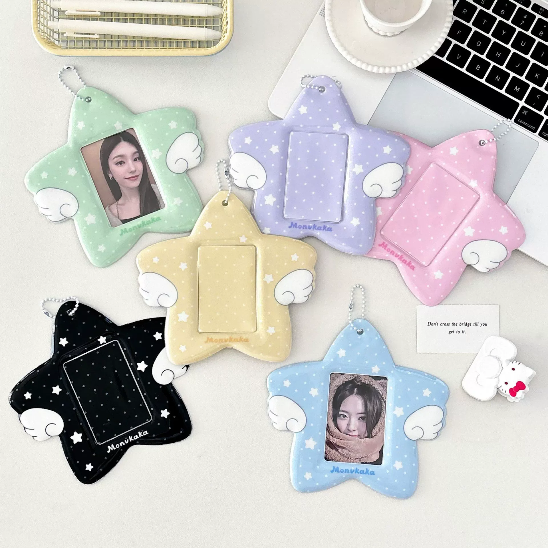 Colorful PVC Angel Wings Mini Photo Keychain Frame 1.9x2.9 Inch Photo DIY Key Chains Fan Kpop Accessories for Women Girls