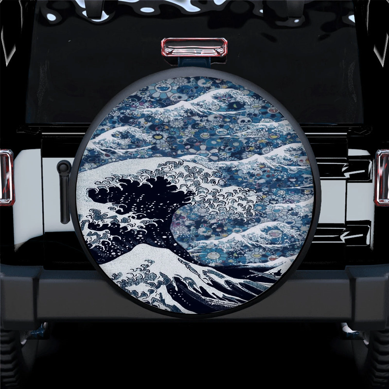 

Ocean Wave Japan Art SUV Car Tire Cover Father's Gift Auto Parts Spare Tire Cover Personalized Camper Tire Cover