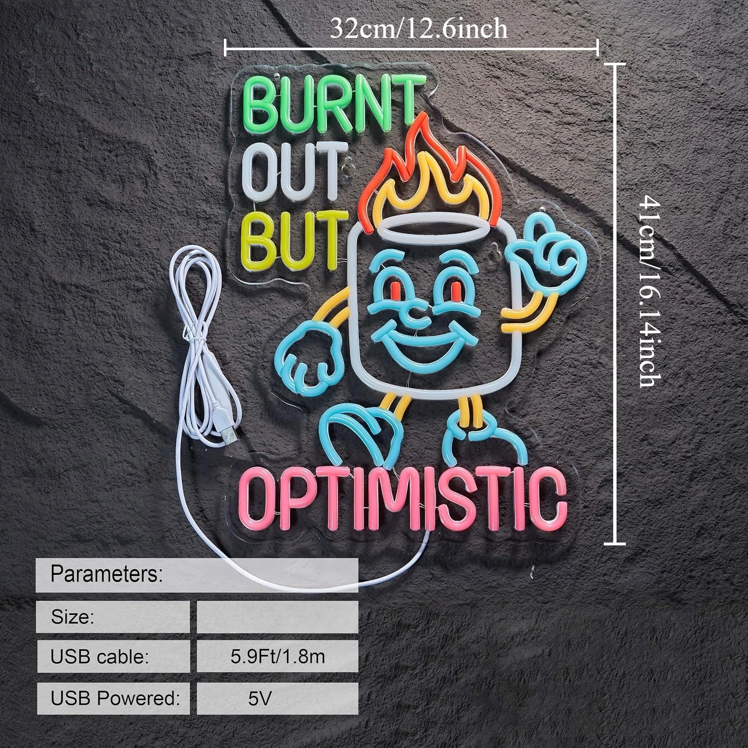 LED Neon Sign Burnt Out But Optimistic Marshmallow Neon Light for Bedroom Home Party Decor Christmas Gift Neon Lamp USB Powered