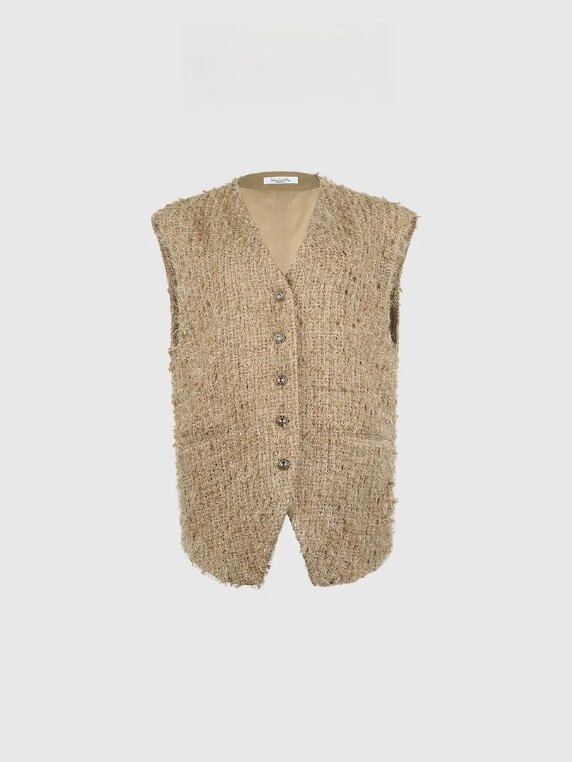 

Роскошное женское пальто-жакет цвета шампанского золота с V-образным вырезом, из смесовой ткани (полиэстер, хлопок, шерсть)