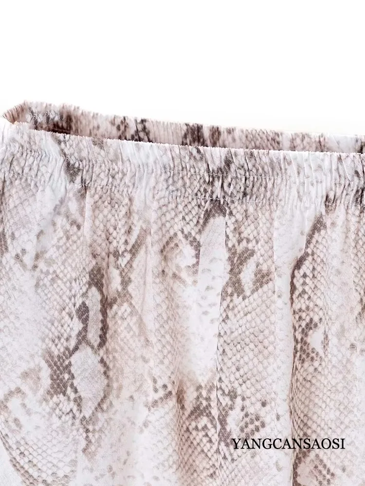 بنطلون صيفي 100% من حرير التوت الطبيعي كريب دي تشاين، سروال نسائي فضفاض بتصميم جيب مزدوج وخصر مطاطي مطبوع