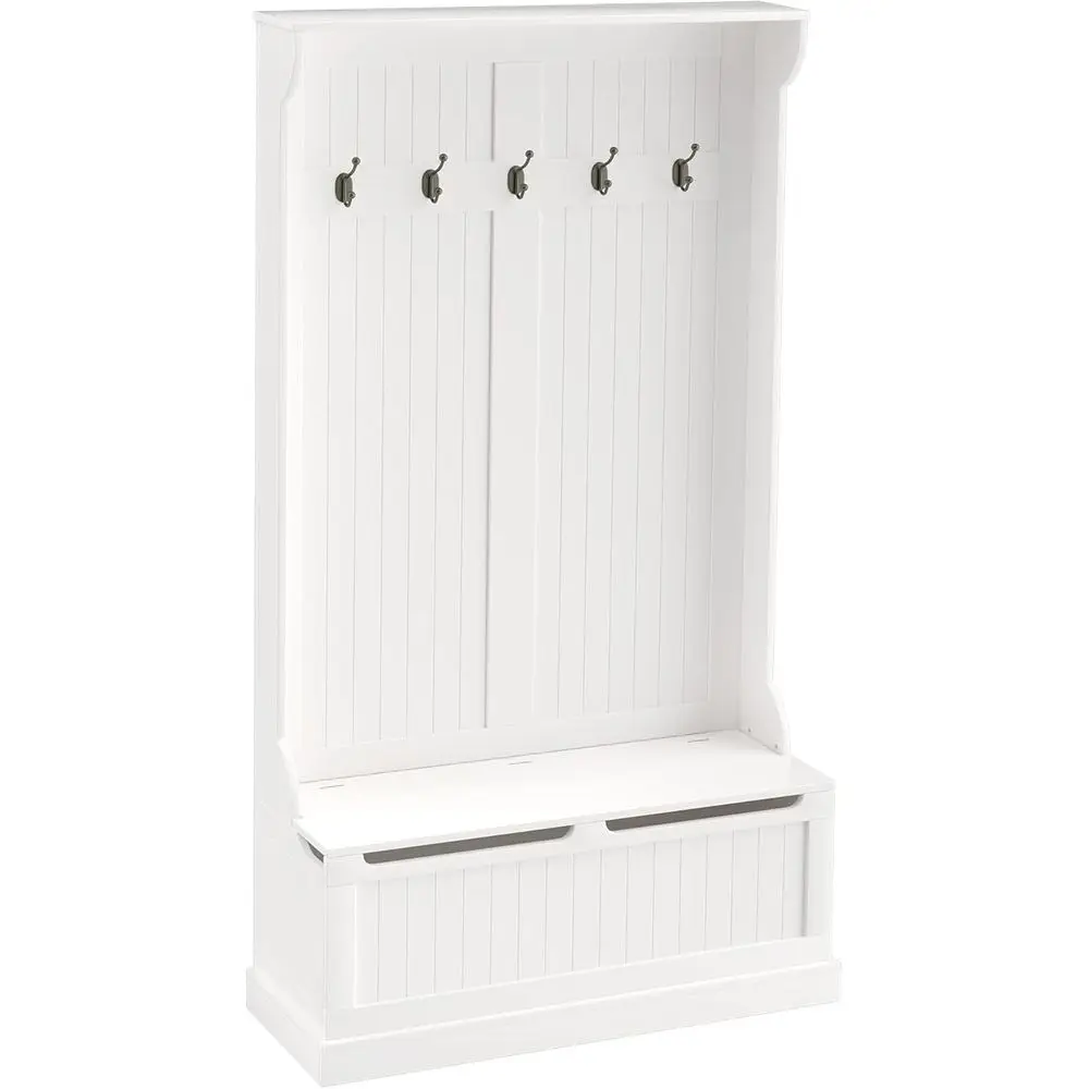 

Тумба-органайзер 3-в-1 для прихожей, кремово-белая, с вешалкой для одежды и местом для хранения обуви