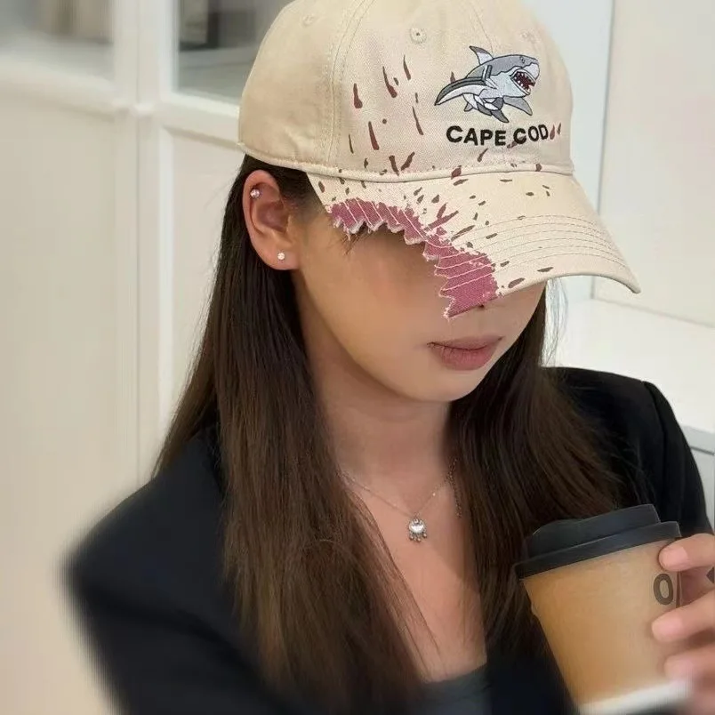 Shark Bite Baseball Cap Men Women Breathable Cotton Embroidery Sun Hat Adjustable Summer Outdoor Casual Fashion New​