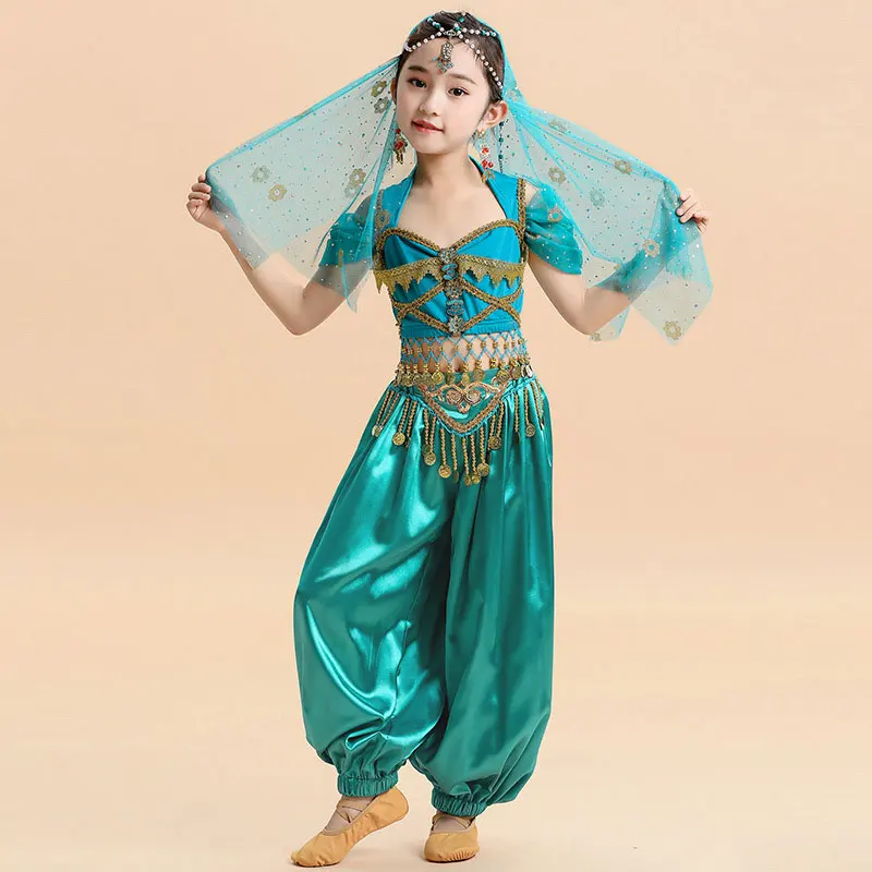 Girls Kids Princess Belly Dance Set India Oriental Indian Dance Sari Girl Performance Costume Bollywood Children Stage Outfit