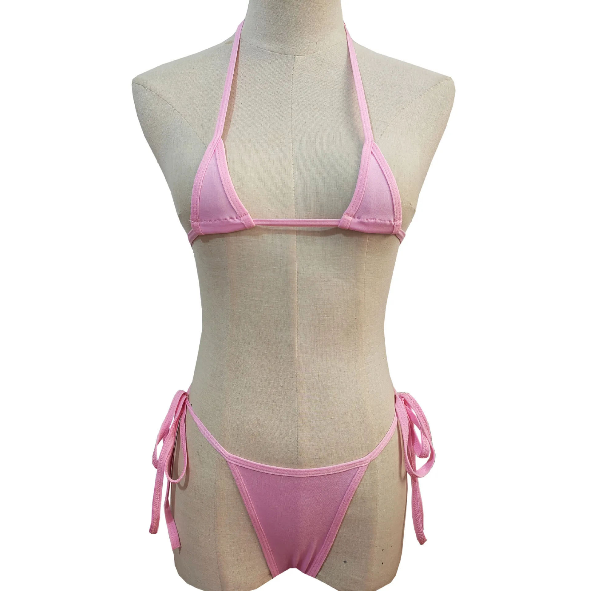Women Mini Three Point Bikini Lingerie Set Halter Neck String Bra Thong Erotic Sleepwear Intimate Outfit Multi Color One Size