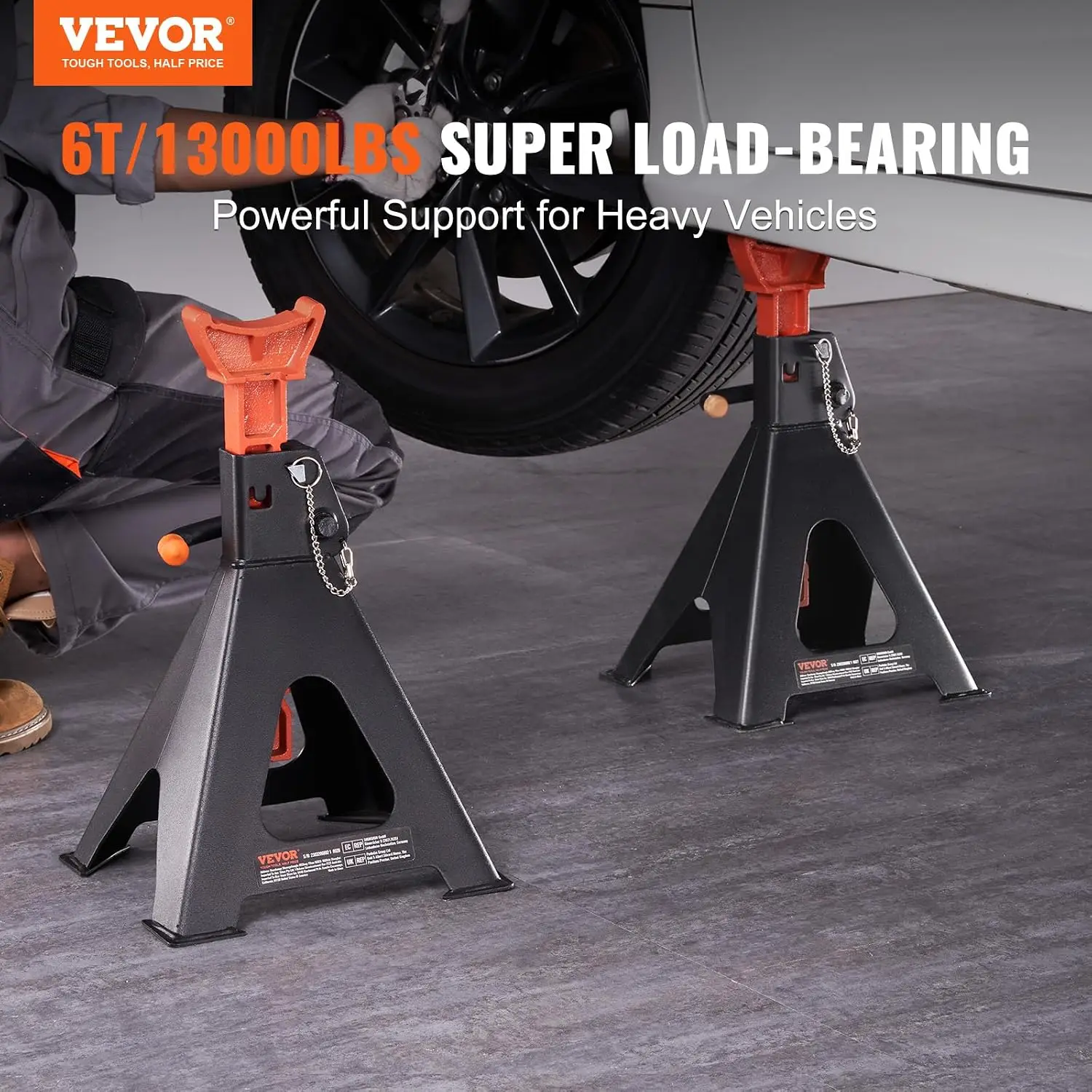 Jack Stands, 6 Ton (13,000 lbs) Capacity Car Jack Stands Double Locking, 14.2-23 inch Adjustable Height, for Lifting SUV, Pickup