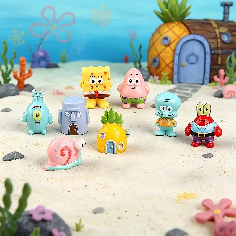 8PCS Hot Sale Kawaii SpongeBob SquarePants Series Cute Mini Model Cartoon Character Creativity DIY Model Desktop Toy Gifts