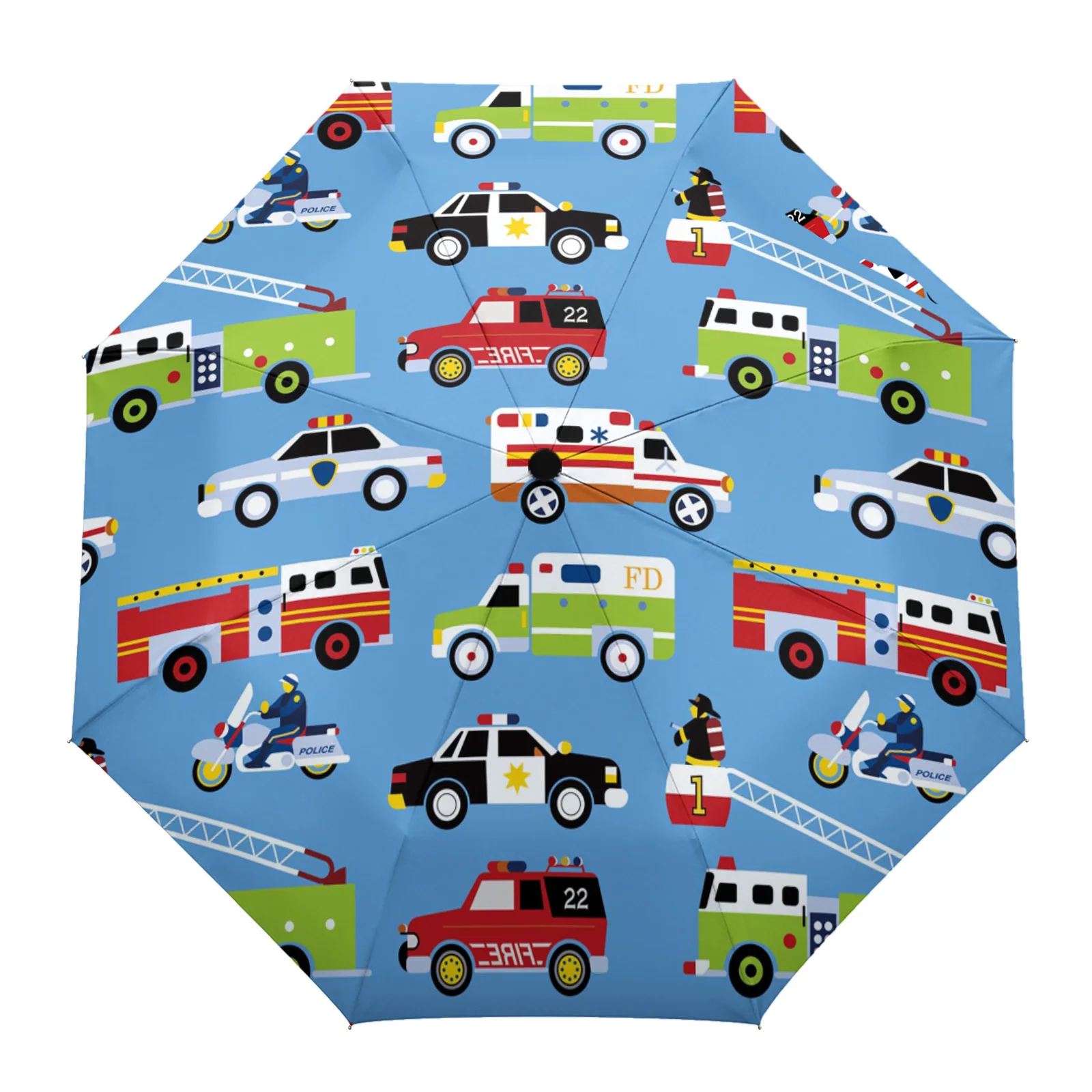 Fire Truck Ambulância Traffic Police Cartoon Outdoor Windproof Chuva Guarda-chuva Totalmente Automático Oito Strand Homens Mulheres Grande Parasol