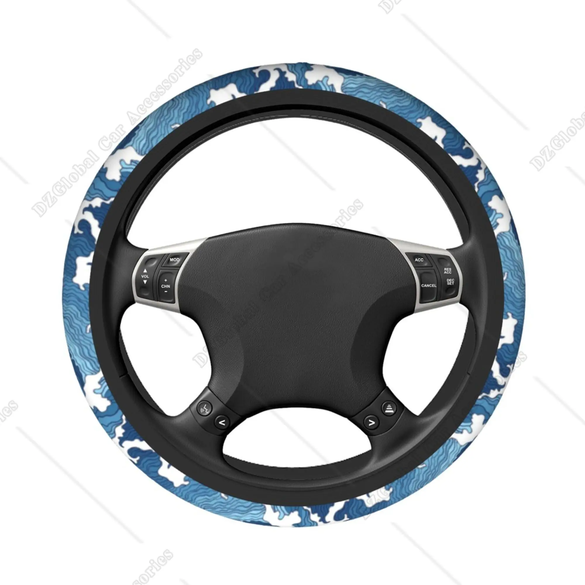 Car Steering Wheel Cover for Women Girl Men 15 Inch Blue Sea Wave Interior Auto Accessories Decorations Aesthetic Wheel Covers