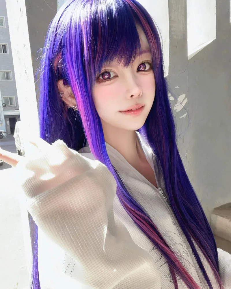 Oshi No Ko Hoshino Ai Cosplay Wig Long Dark Purple Rose Pink Wig Ai Hoshino Cosplay Wigs Heat Resistant Synthetic Wigs + Wig Cap