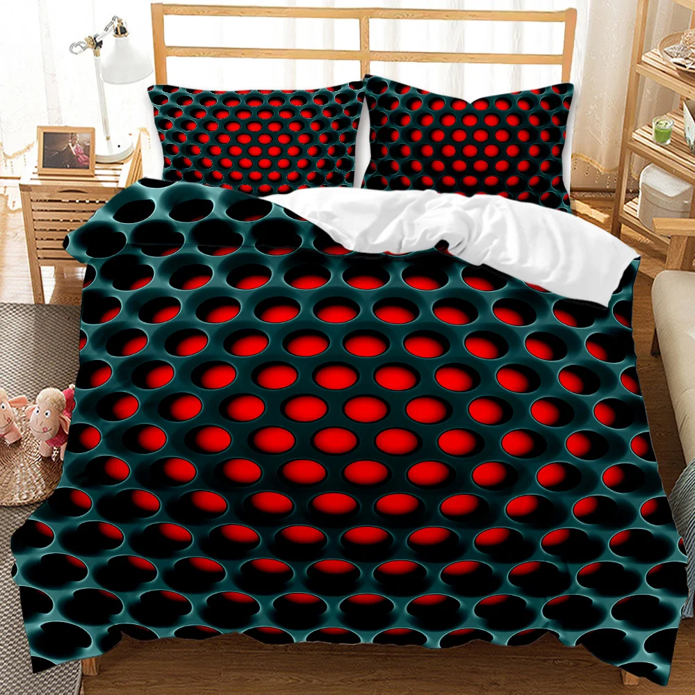 3D Geometric Patterns Printed Softly Bedding Set Stereoscopic Dense Hole Warmly Queen King Size 2/3pcs Duvet Cover