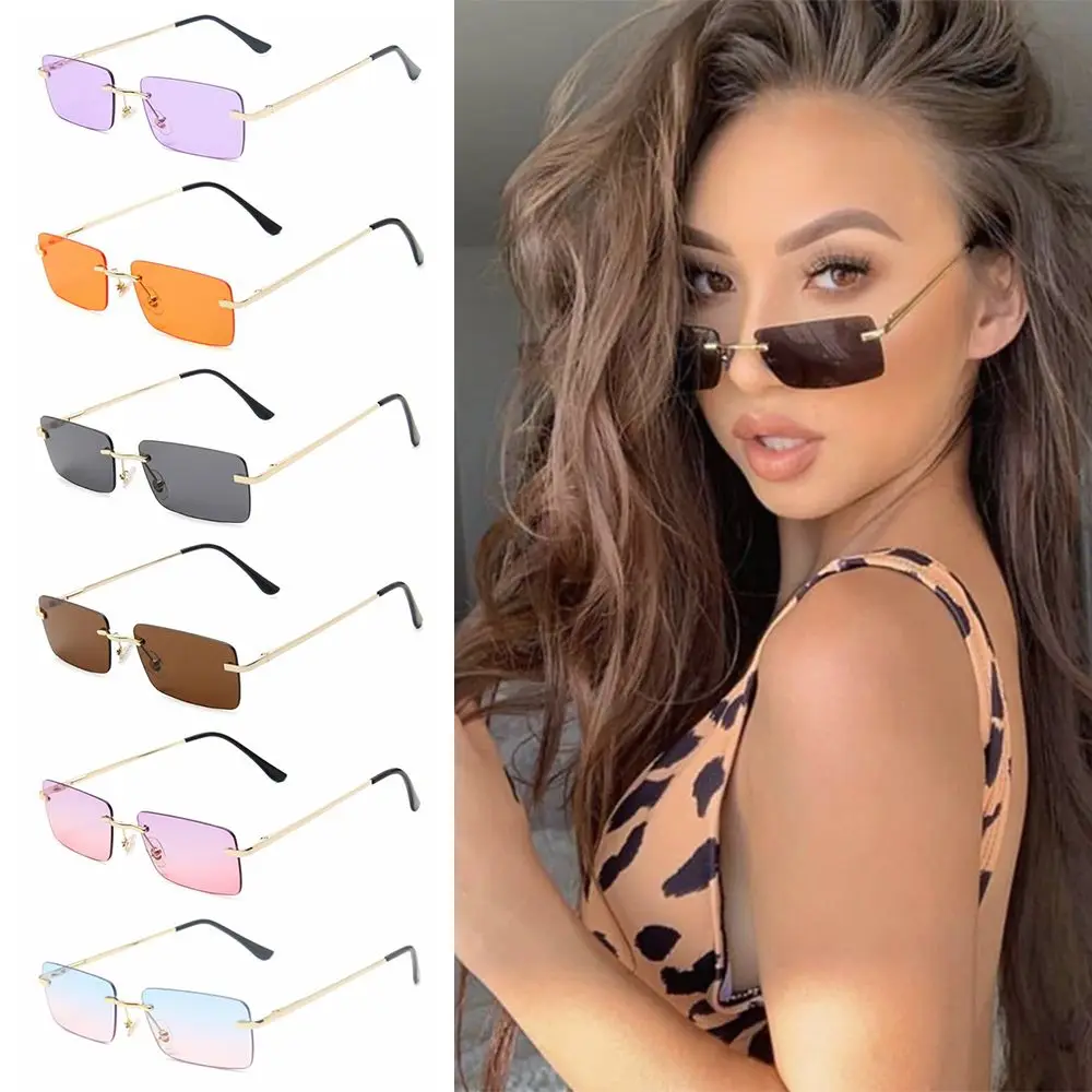 2023 Fashion Rectangle Rimless Sunglasses Square Vintage Glasses Luxury Design Unisex Retro Frame Gradient Glasses UV400 Eyewear