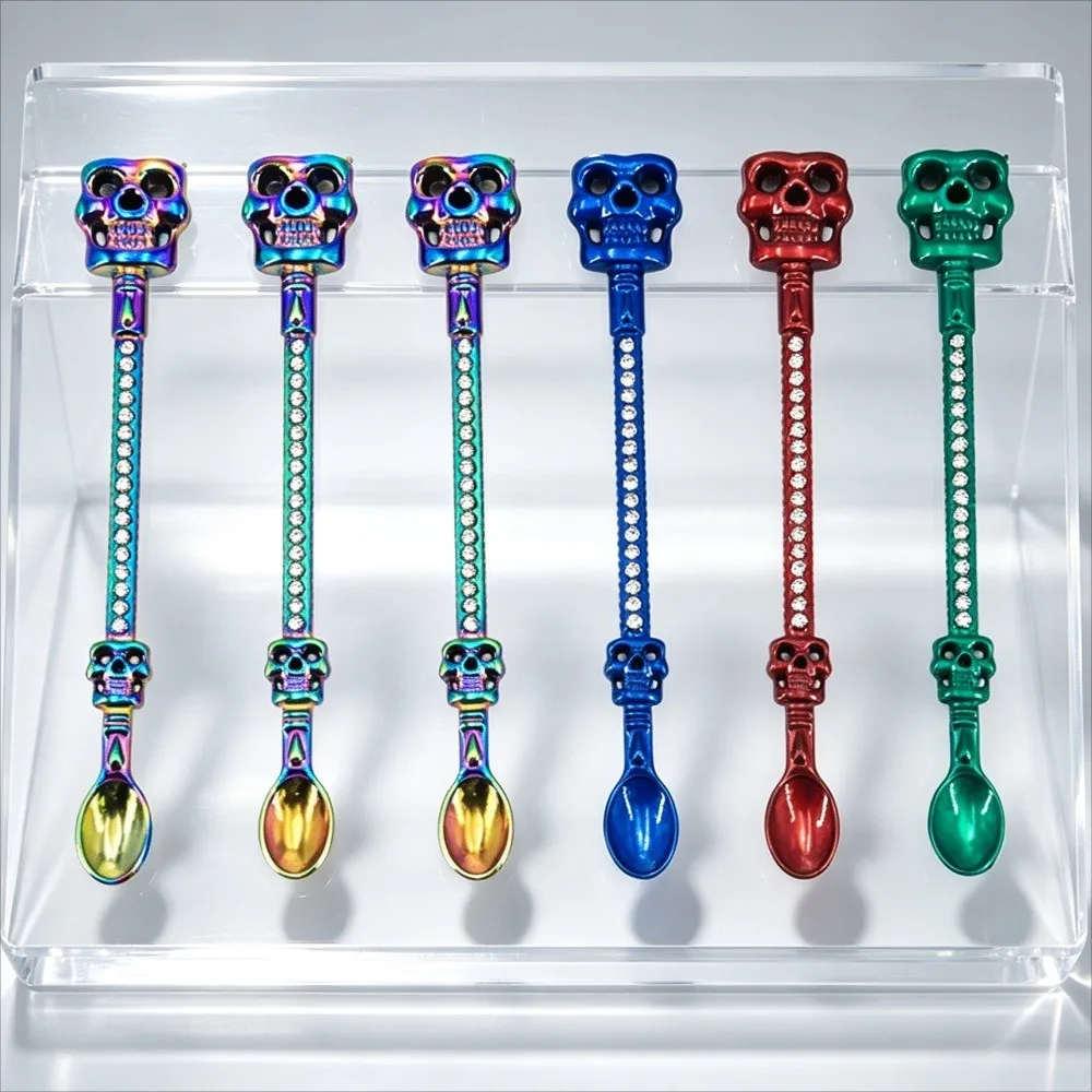Skull Shaped Diamond Encrusted Metal Spatula Portable Compact Multipurpose Smoking Accessory Durable Household Kitchen Tool