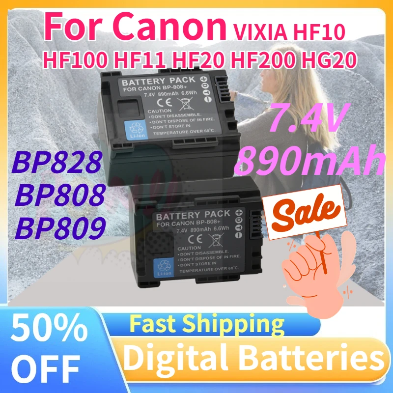 

New 7.4V 890mAh BP-828 BP808 BP809 Camera Battery for Canon VIXIA HF10 HF100 HF11 HF20 HF200 HG20 + USB Dual Channel Charger