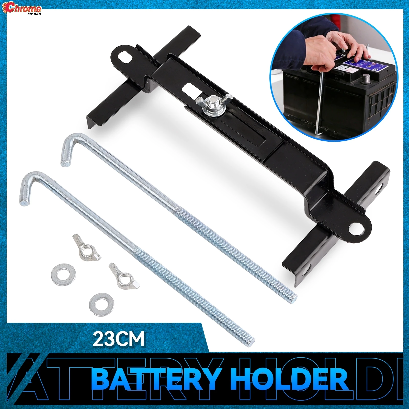 23cm 9'' Universal Metal Car Crossbar Storage Holder Battery Tray Adjustable Hold Down Clamp Bracket Kit for Car Truck or Boat