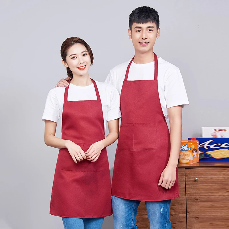 Catering Chefs Halterneck Apron Restaurant Kitchen Solid Color Pullover Apron Cafe Waiter Multicolor Work Pinafore Anti-fume