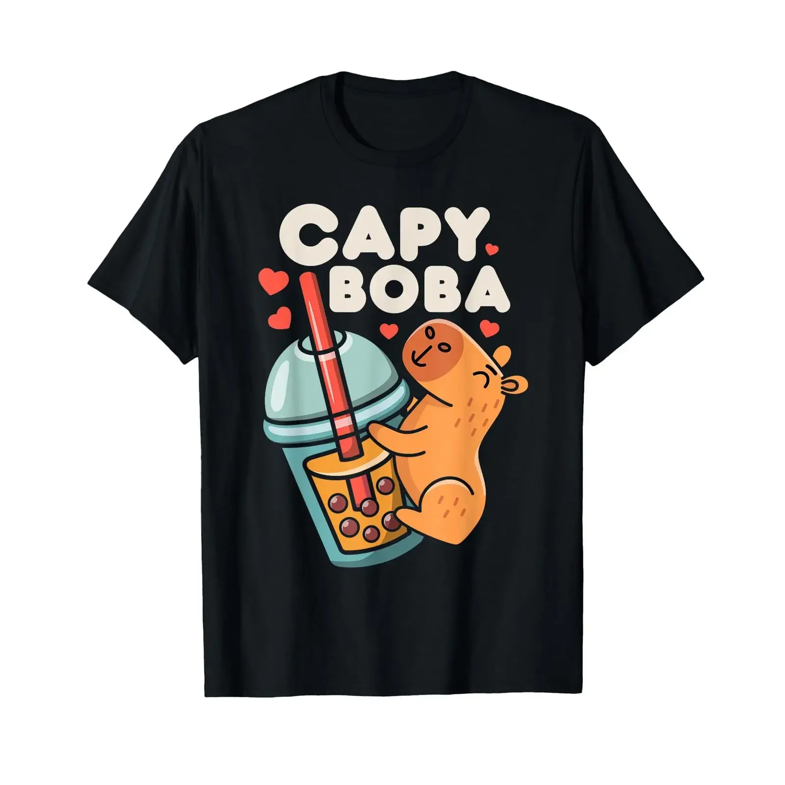 Capybara Capy Boba Bubble Milk Tea Funny Rodent Animal Lover T Shirt vintage Washed Top For Everyday Wear homme Unisex Stylish