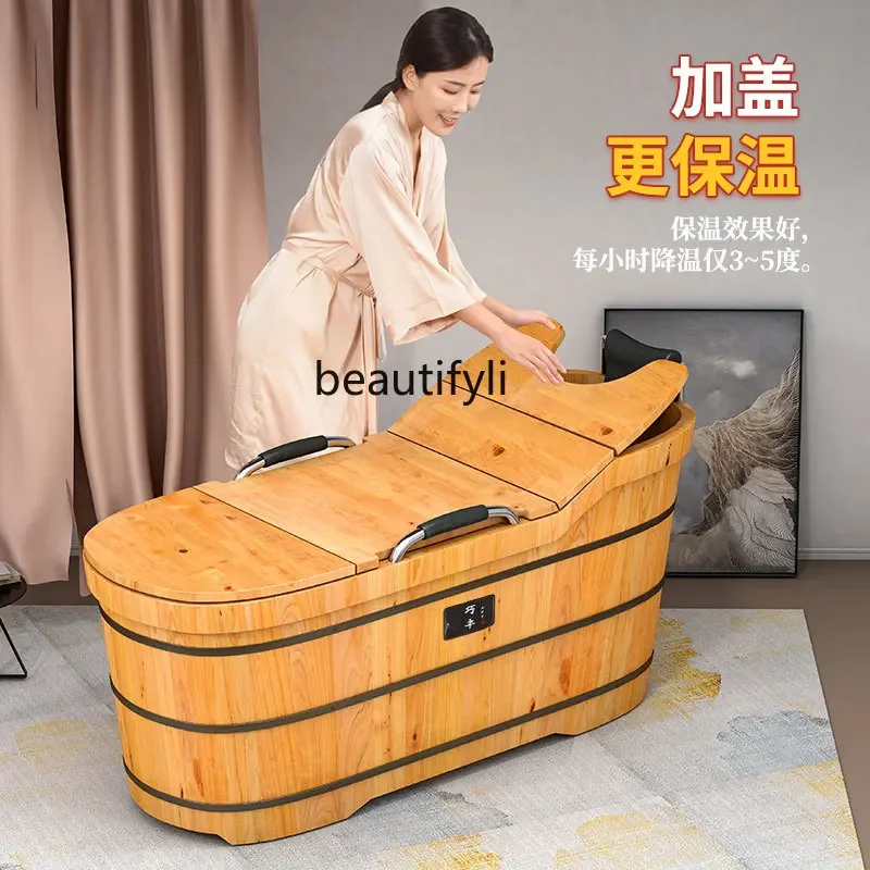 Full body bath bucket Household solid wood bath Sweat steam bucket Wood thickened bath bucket