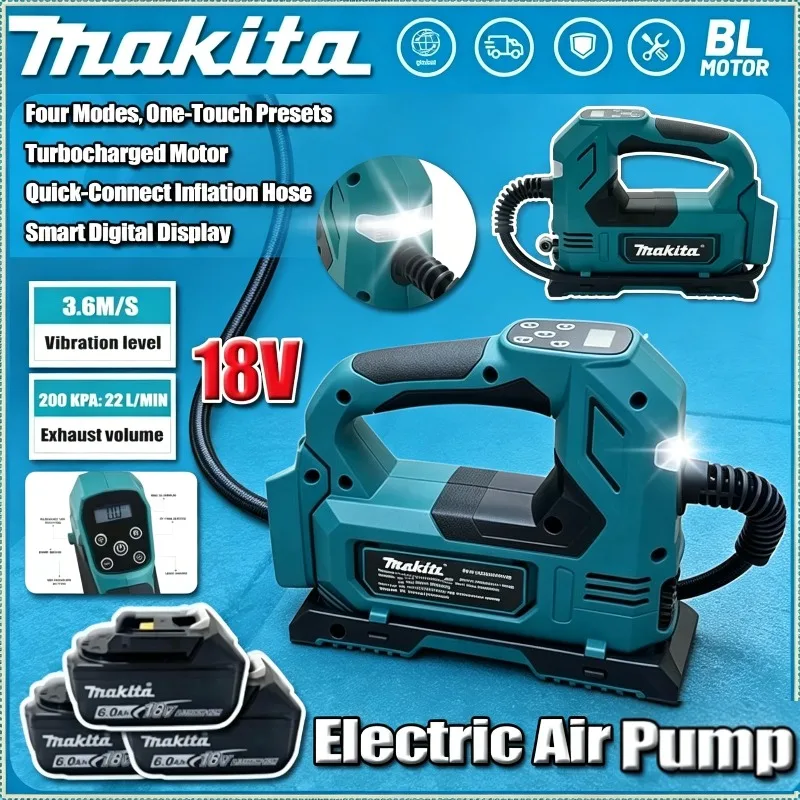 

Беспроводной воздушный насос Makita 18V с бесщеточным двигателем: портативный насос для шин с цифровым дисплеем для автомобилей и мотоциклов
