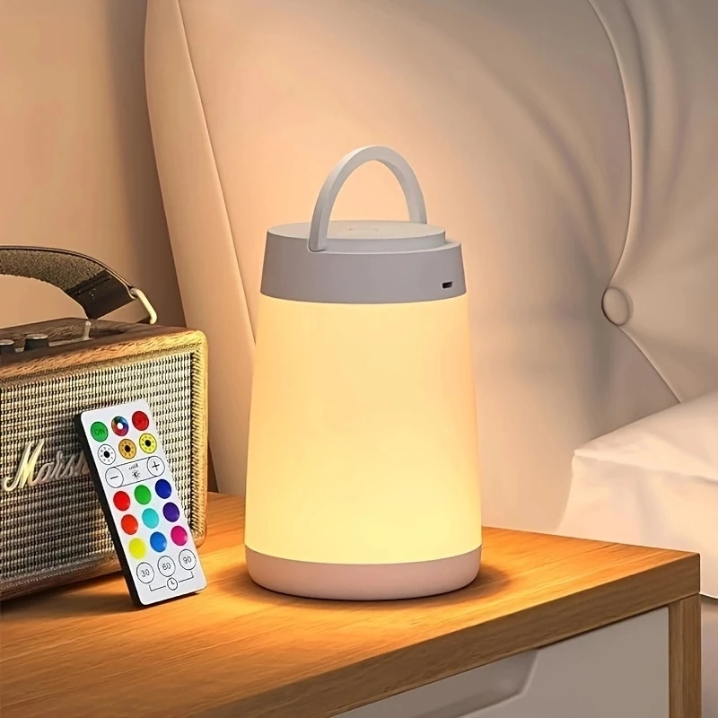 Bedside lamp, night light with timer function, USB rechargeable desk lamp with remote control, infinitely dimmable LED light.