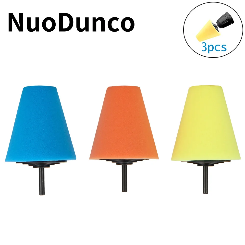 NuoDunco 3Pcs Set Conical Polishing Sponge Electric Drill Cleaning Polishing Pad Car Wheel Hub Metal Grinding Sponge