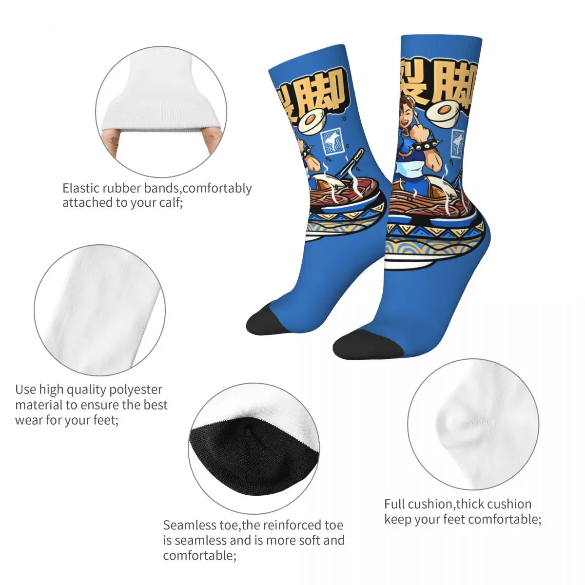 Chun Li Ramen Bowl Socks Men Women Casual Street Fighters Socks Novelty Spring Summer Autumn Winter Middle Tube Stockings Gifts